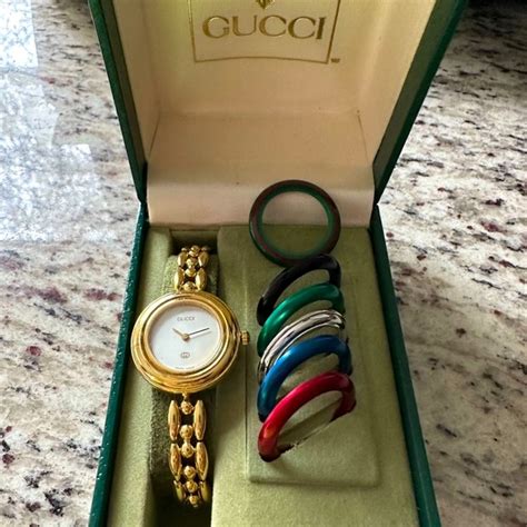 gucci vintage interchangeable watch|vintage Gucci change bezel watch.